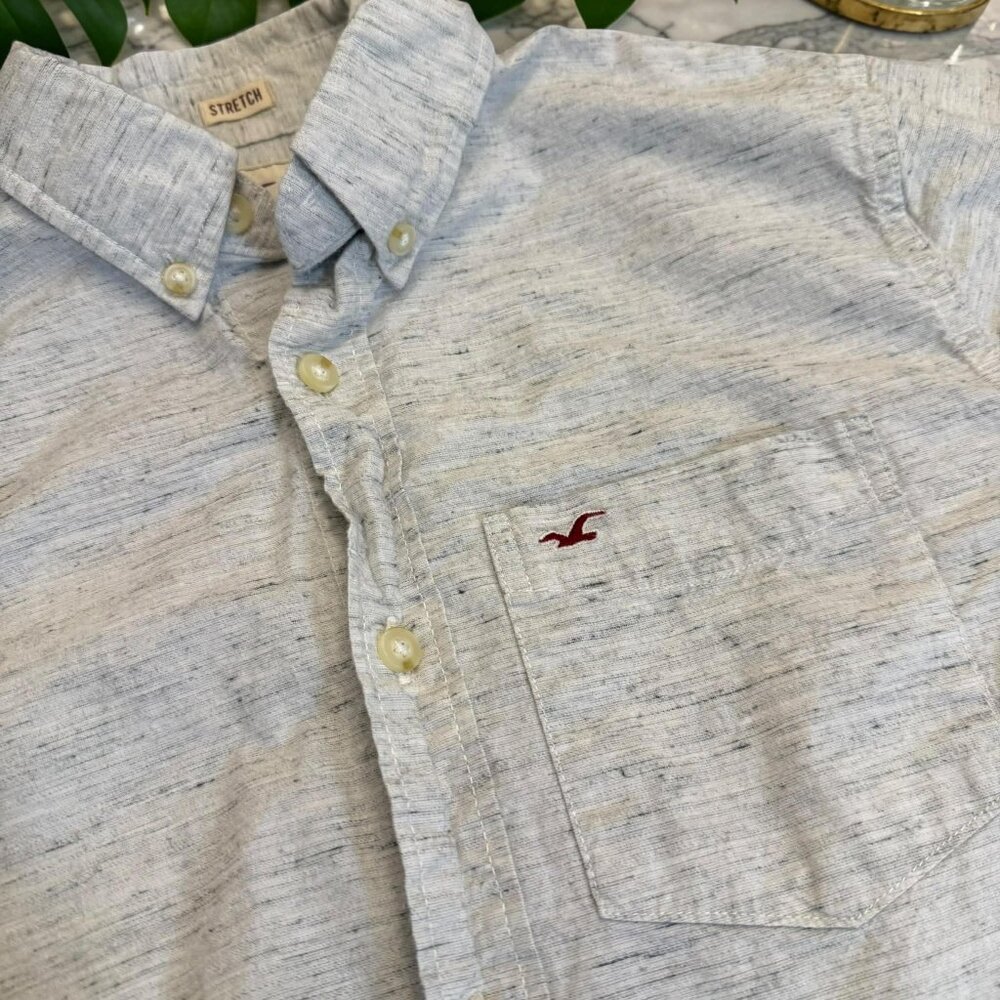 Hollister Mens Medium Button Down Shirt Heather Linen Look Stretch Casual 3168